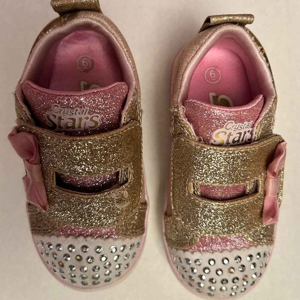 S SPORT BY SKECHERS LIGHTS "CRYSTAL STARS" TODDLER GIRLS SIZE 6 LIKE NEW